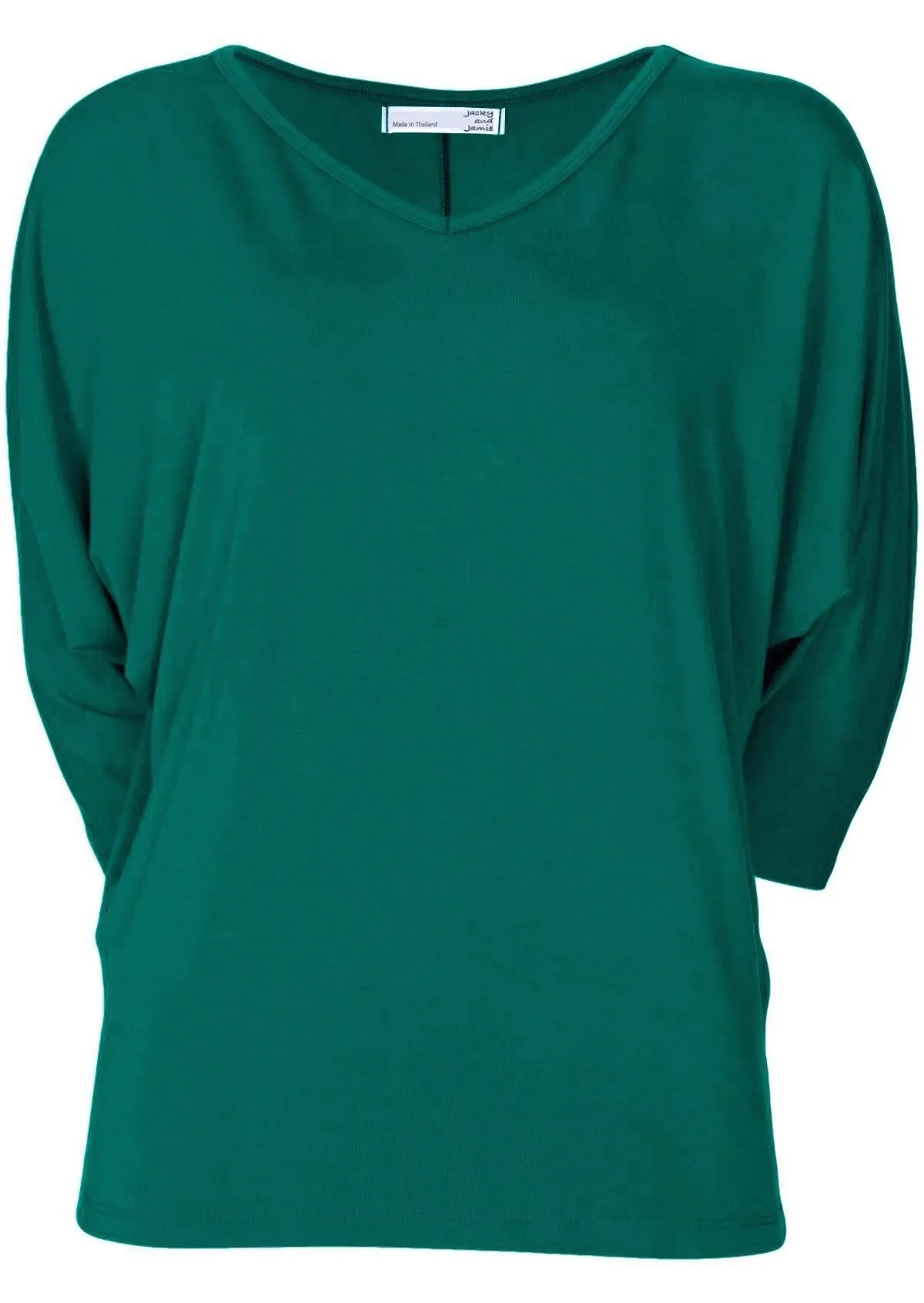 3/4 Sleeve V-neck Batwing Top Jade Green