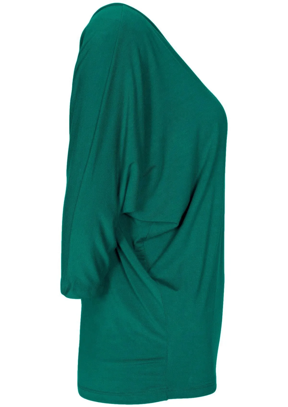 3/4 Sleeve V-neck Batwing Top Jade Green