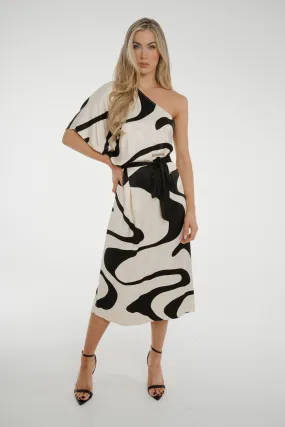 Alana One Shoulder Dress In Monochrome Print