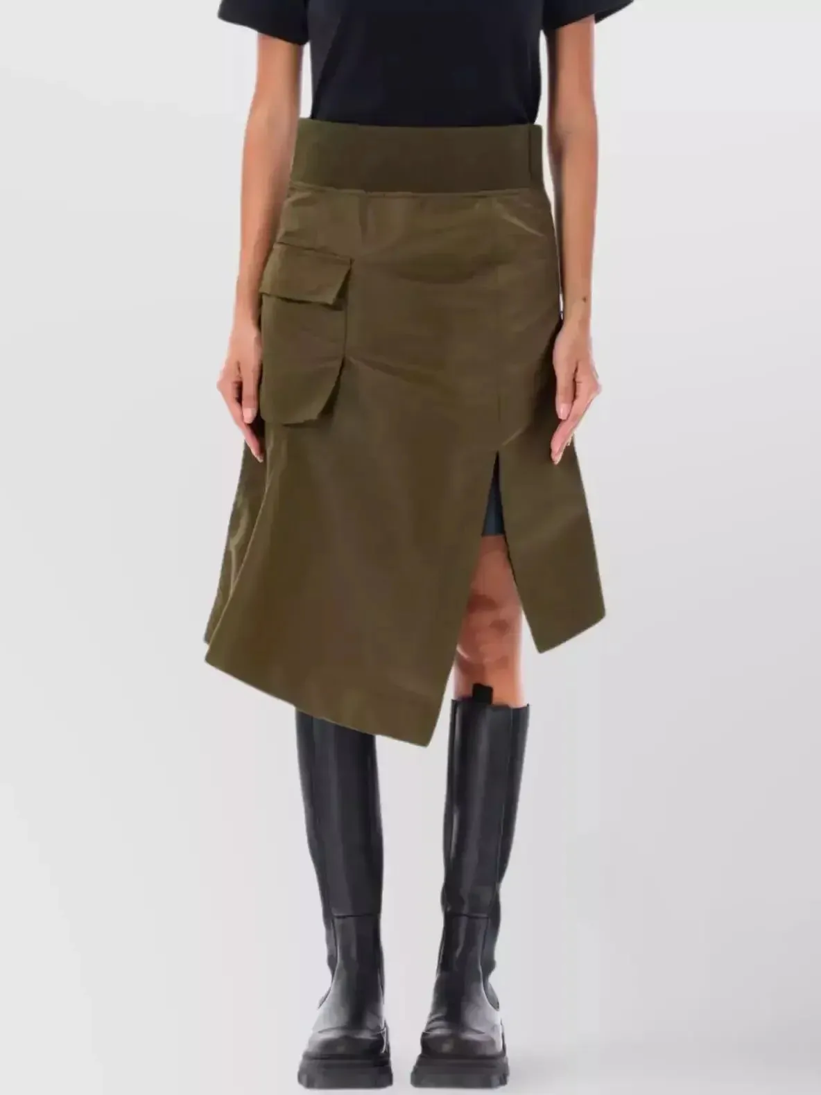 Asymmetrical Cargo-Pocket Nylon Skirt