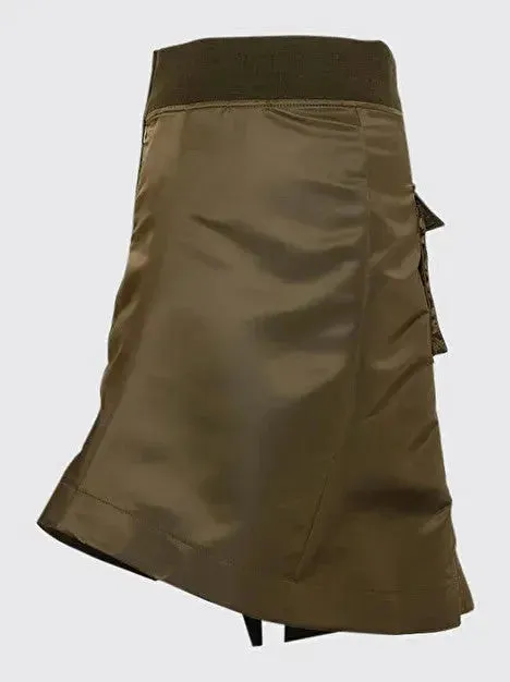 Asymmetrical Cargo-Pocket Nylon Skirt