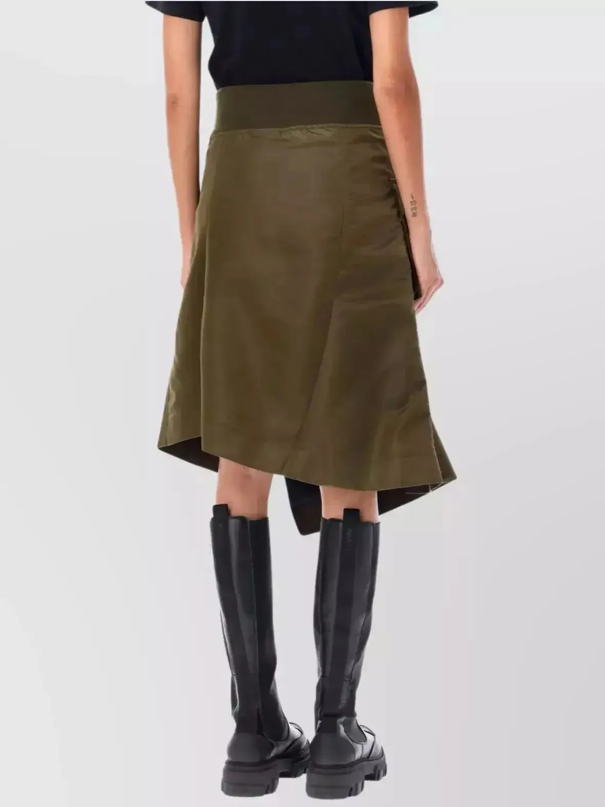 Asymmetrical Cargo-Pocket Nylon Skirt