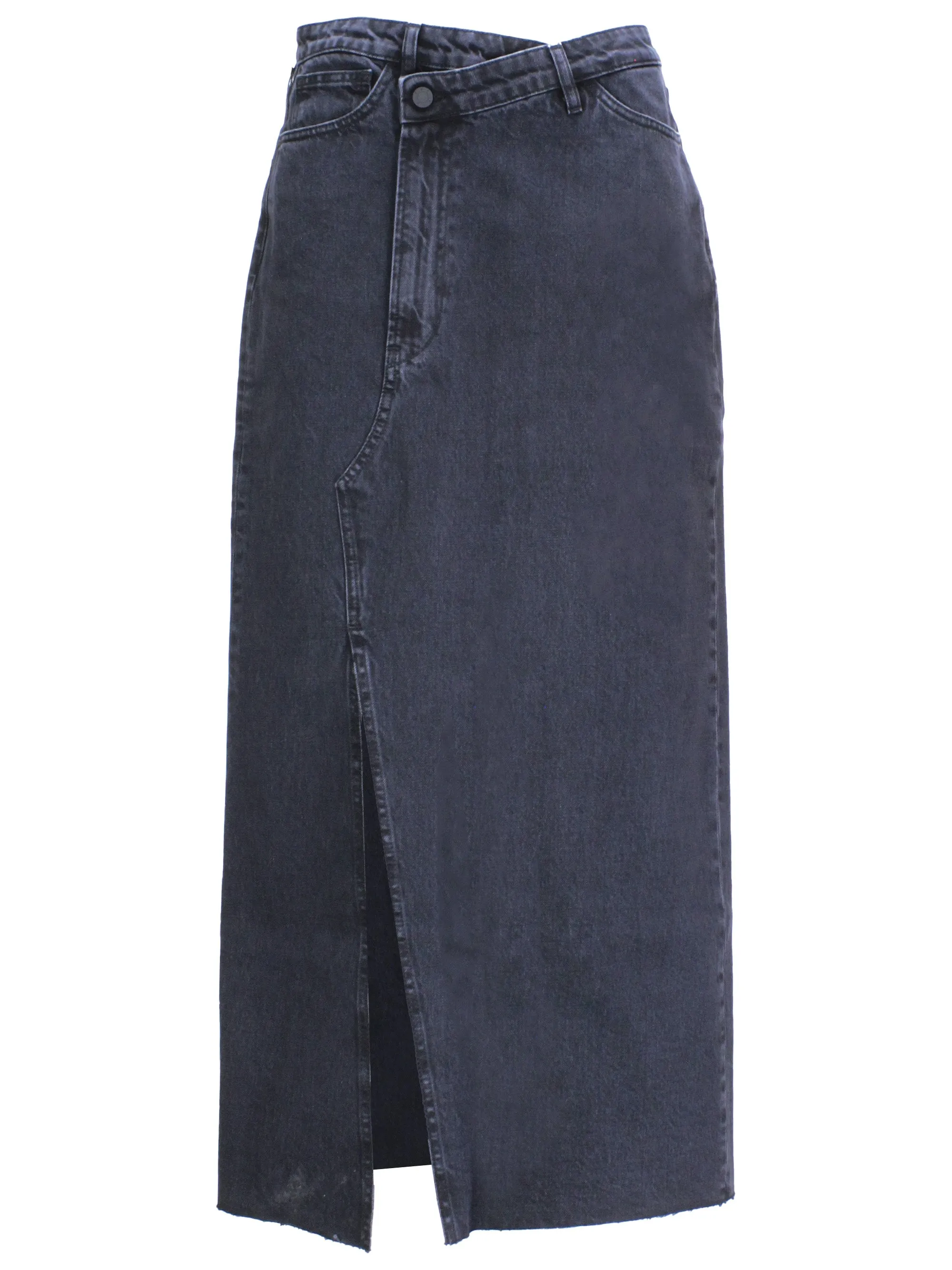 Asymmetrical Dark Grey Denim Skirt