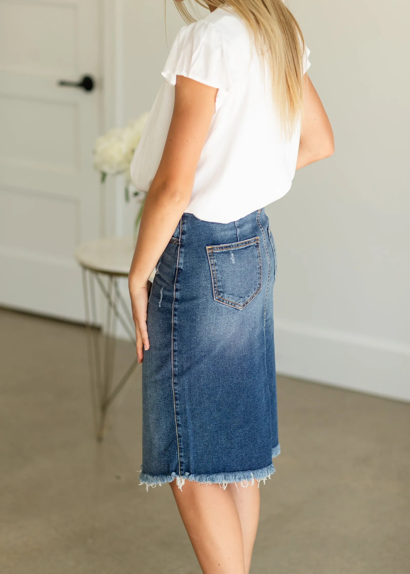 Asymmetrical Denim Midi Skirt - FINAL SALE