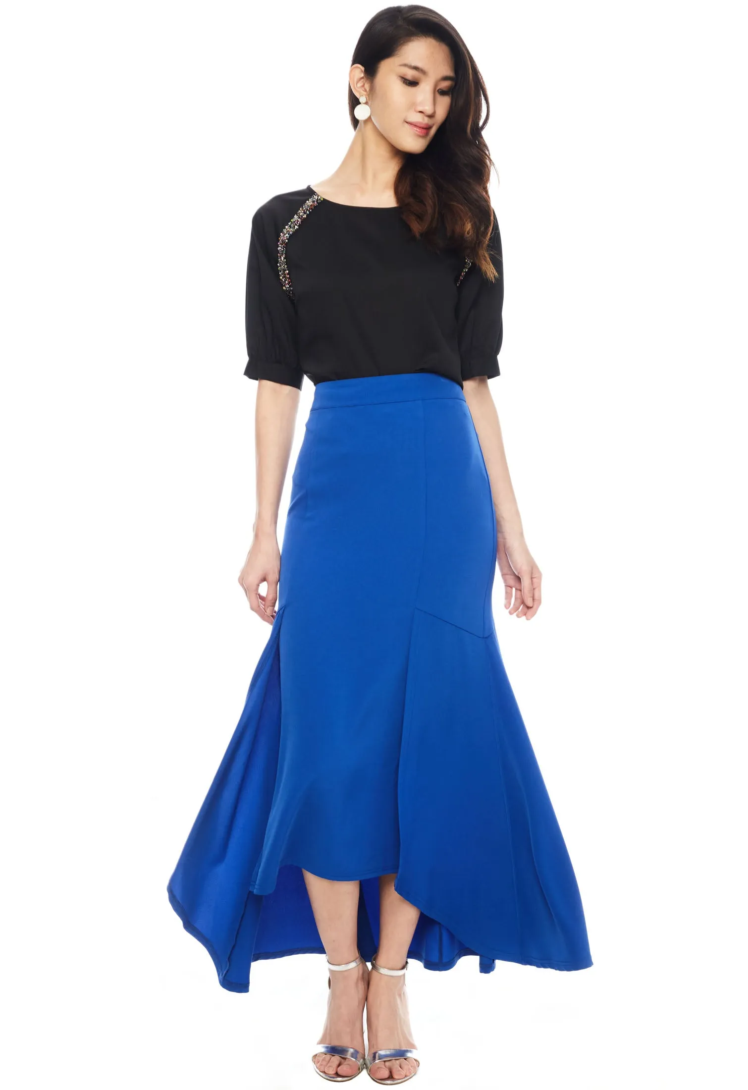 Asymmetrical Ruffles Maxi Skirt