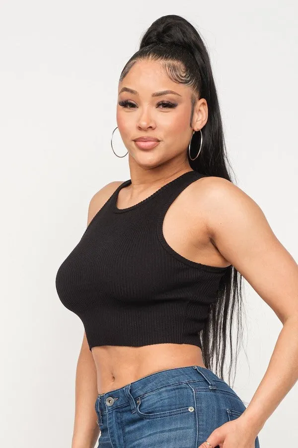 Basic Ribbed Halter Crop Top