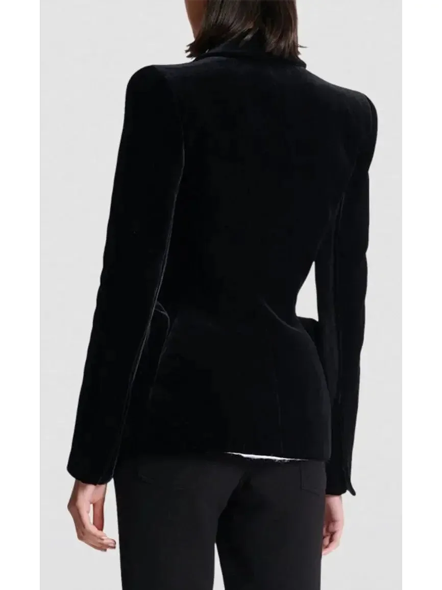 Black and White Velvet Structured Tuxedo Jacket