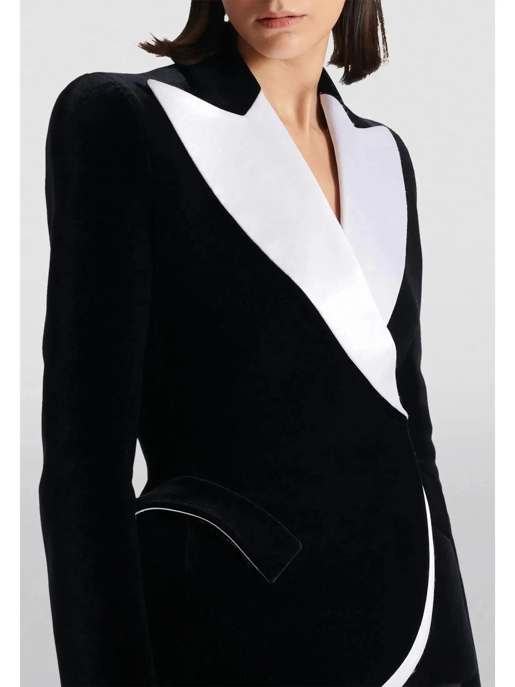 Black and White Velvet Structured Tuxedo Jacket