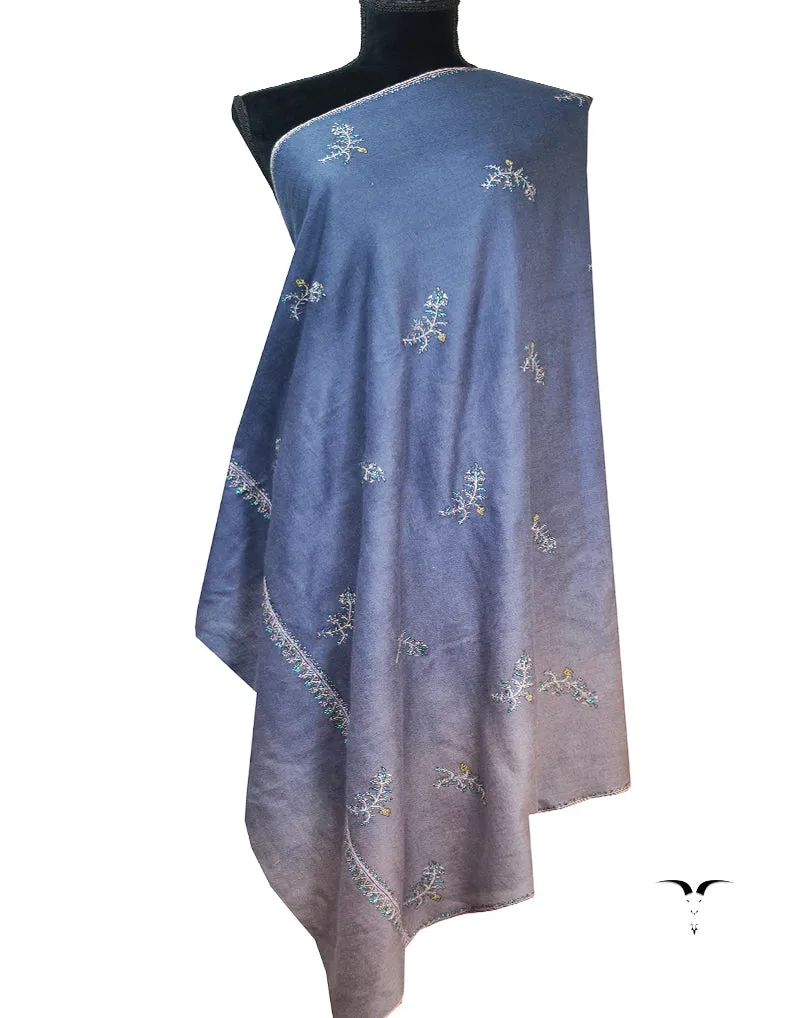 blue and grey shaded booti embroidery pashmina shawl 8438