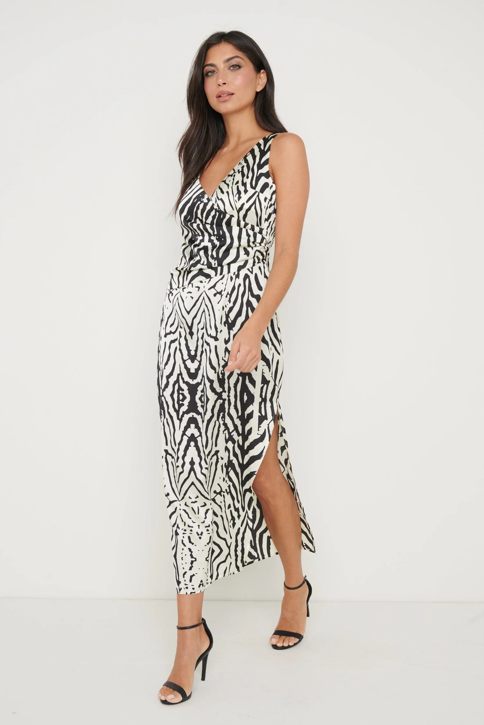 Briella Printed Wrap Midaxi Dress - Zebra Abstract