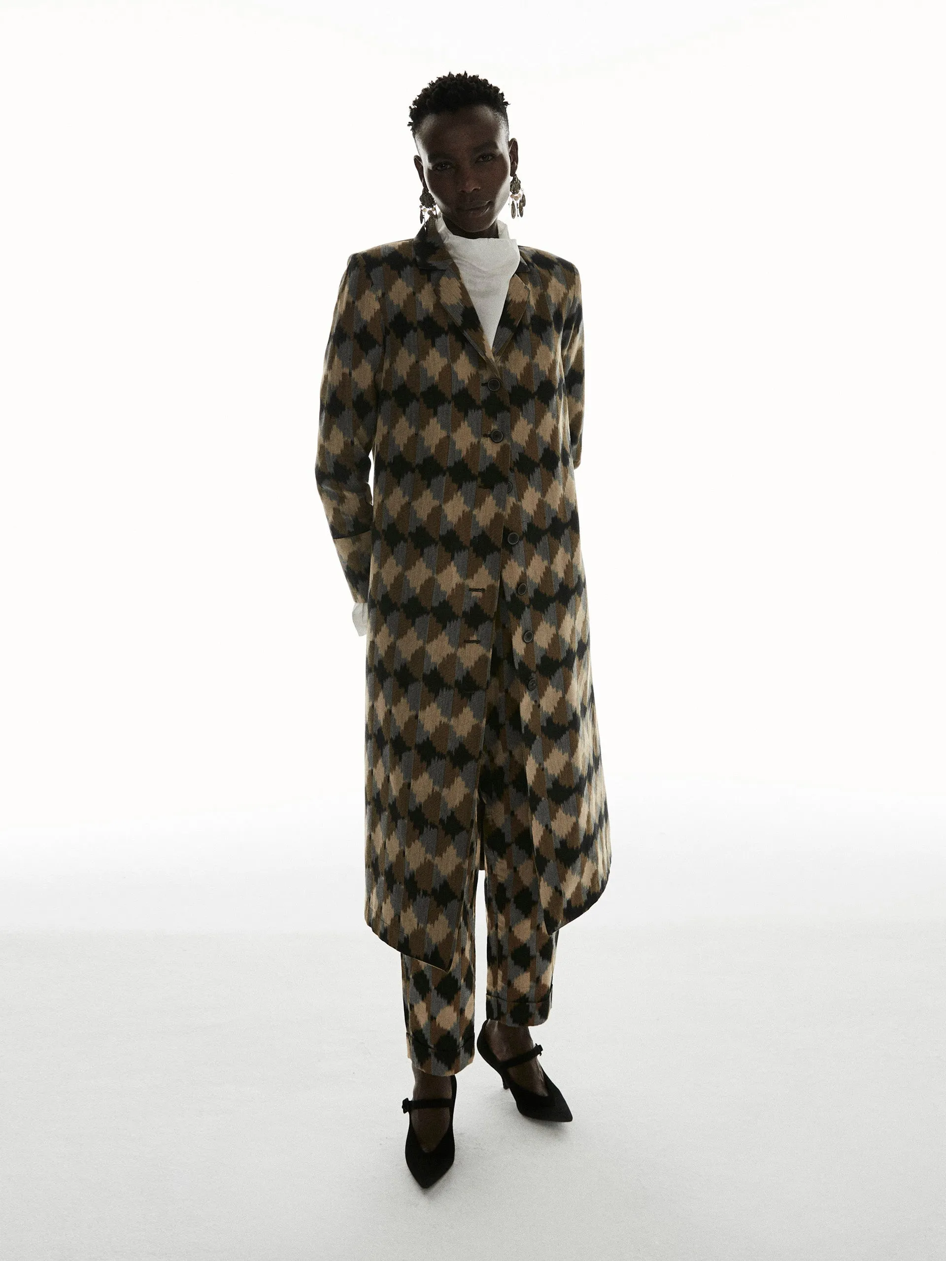 Brown cotton mulberry silk Ikat coat