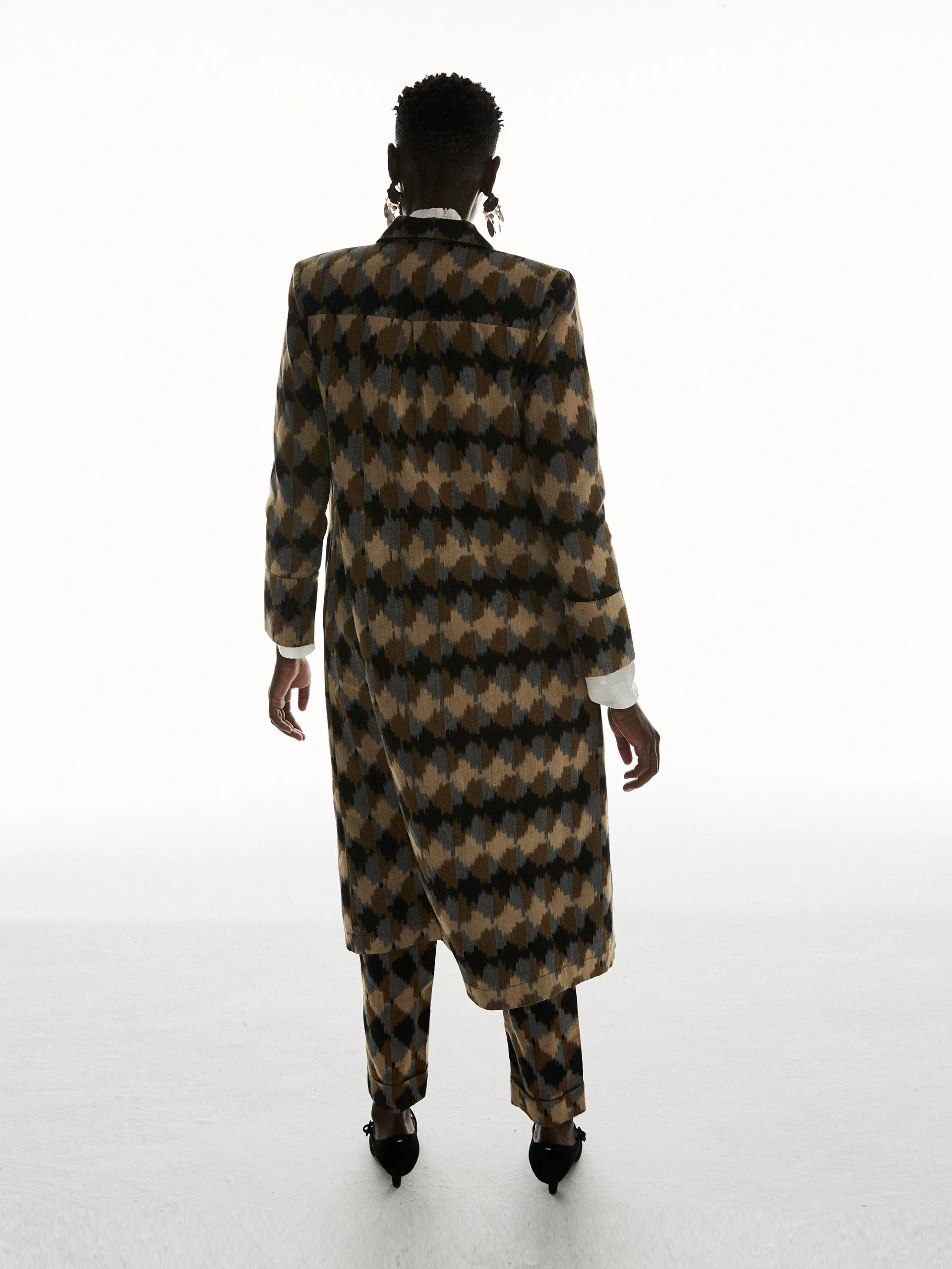 Brown cotton mulberry silk Ikat coat