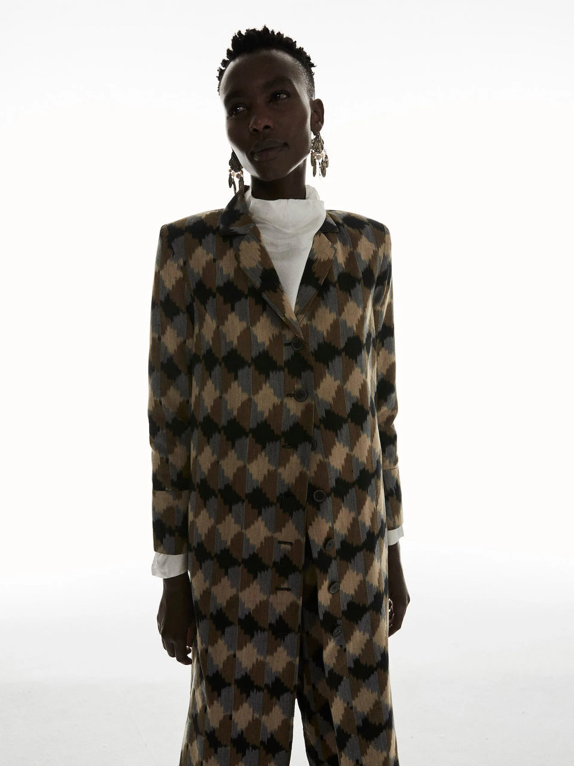 Brown cotton mulberry silk Ikat coat