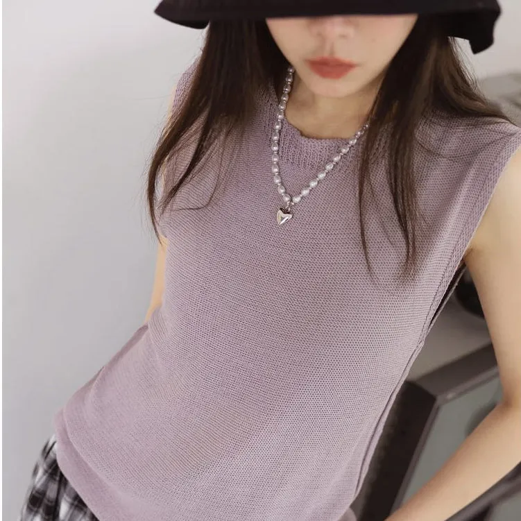 Casual Basic Solid Soft Knit Long Sleeveless Tank Top