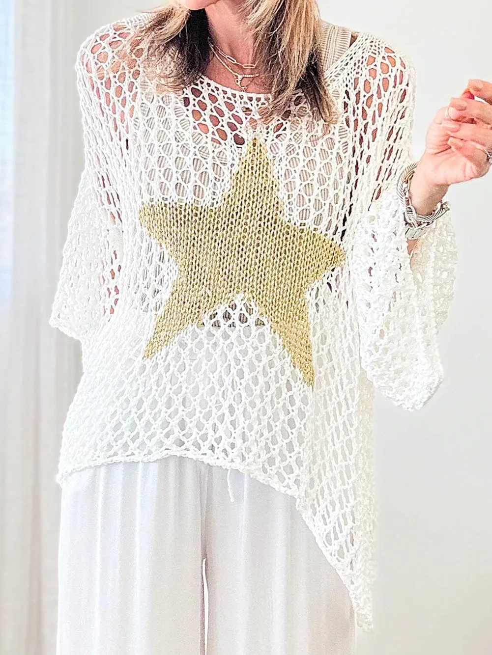 Casual Crochet Top with Gold Star