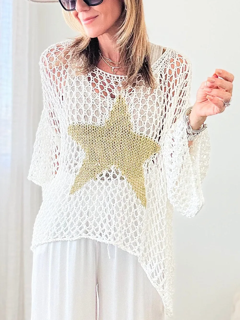 Casual Crochet Top with Gold Star