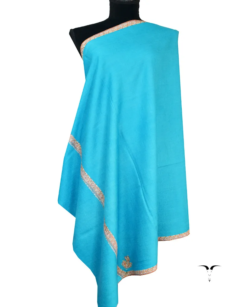 cerulean blue embroidery pashmina shawl 8541