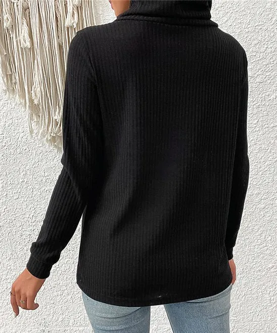 Chic Knitted Sweater - Women's Asymmetrical Turtleneck Top