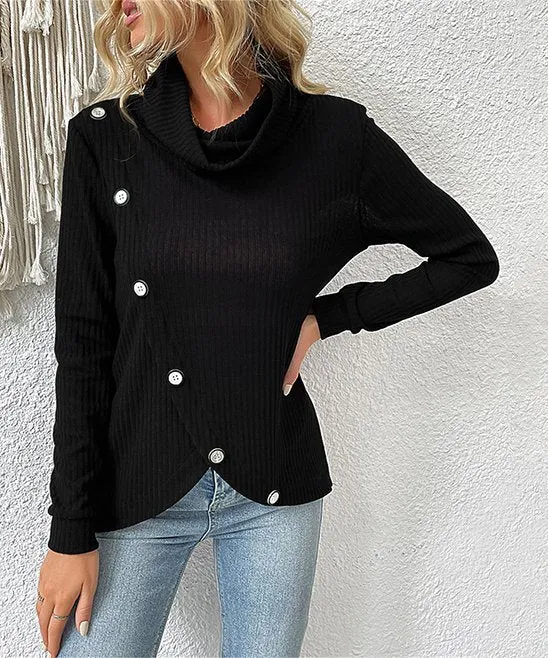 Chic Knitted Sweater - Women's Asymmetrical Turtleneck Top