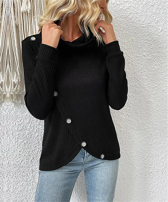 Chic Knitted Sweater - Women's Asymmetrical Turtleneck Top