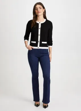 Contrast Trim Cardigan & Bootcut Jeans