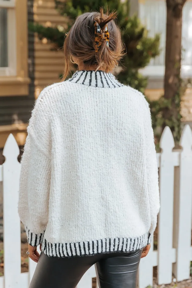 Cream and Black Contrast Stitch Sweater