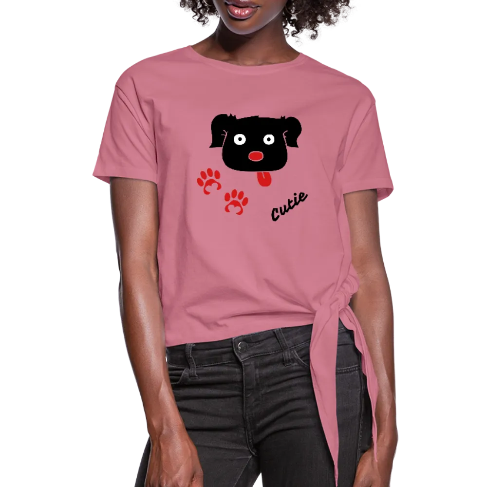 Cute puppy face Women's Knotted T-Shirt