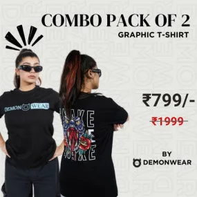 Demon Wear "Snake" Graphic T-Shirt by Demonwear Combo Pack Of 2 for Her