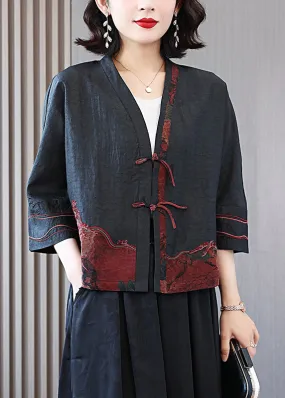 DIY Black Embroideried Tasseled Patchwork Silk Coats Spring LC0271