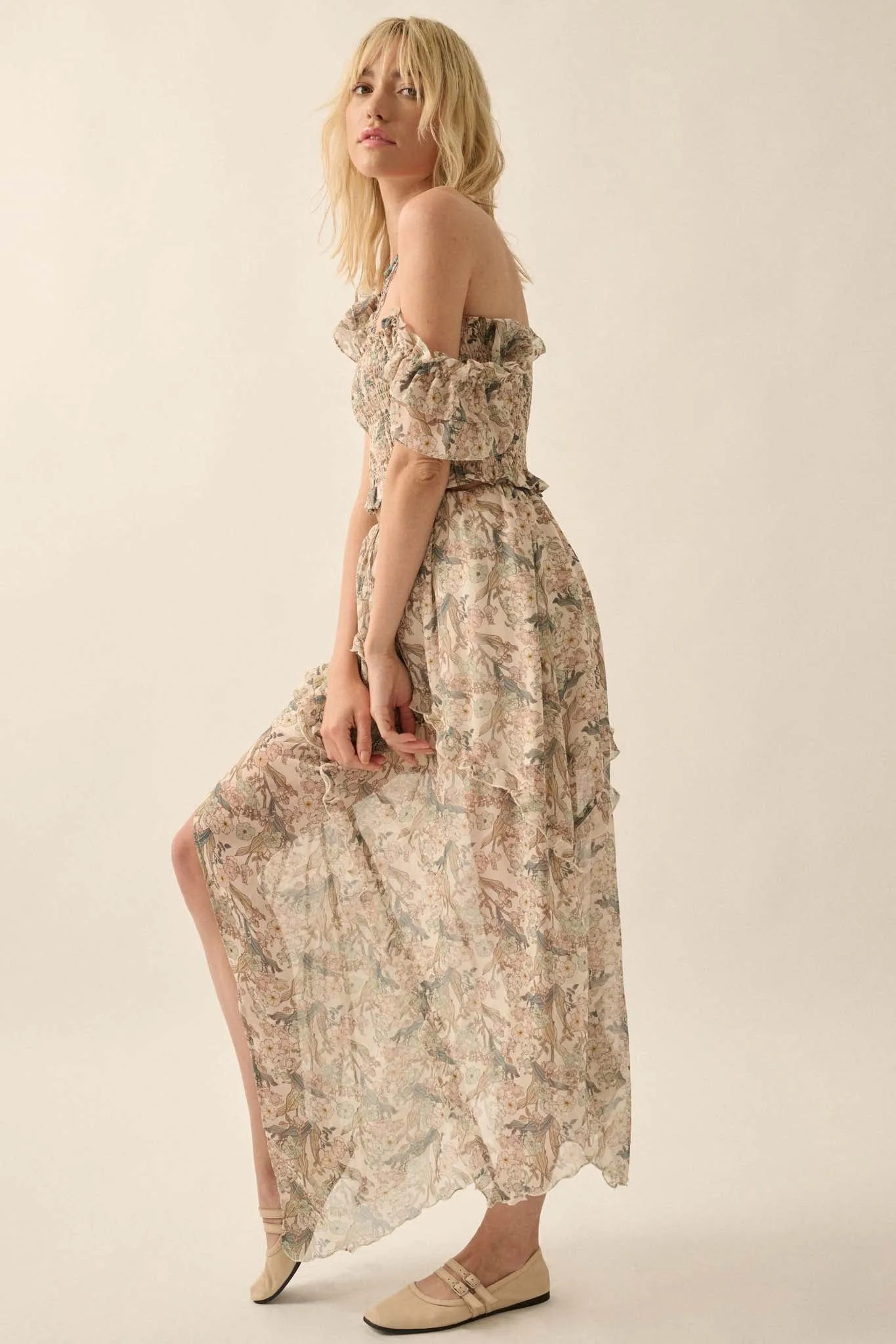 Enduring Beauty Asymmetrical Floral Ruffle Skirt