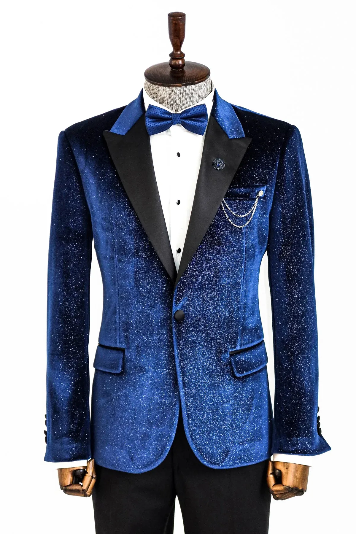 Glitter Midnight Velvet Prom Blazer with Black Satin Lapel