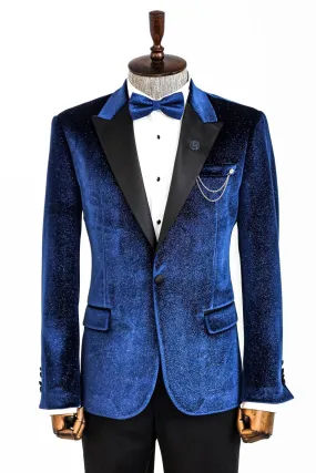 Glitter Midnight Velvet Prom Blazer with Black Satin Lapel