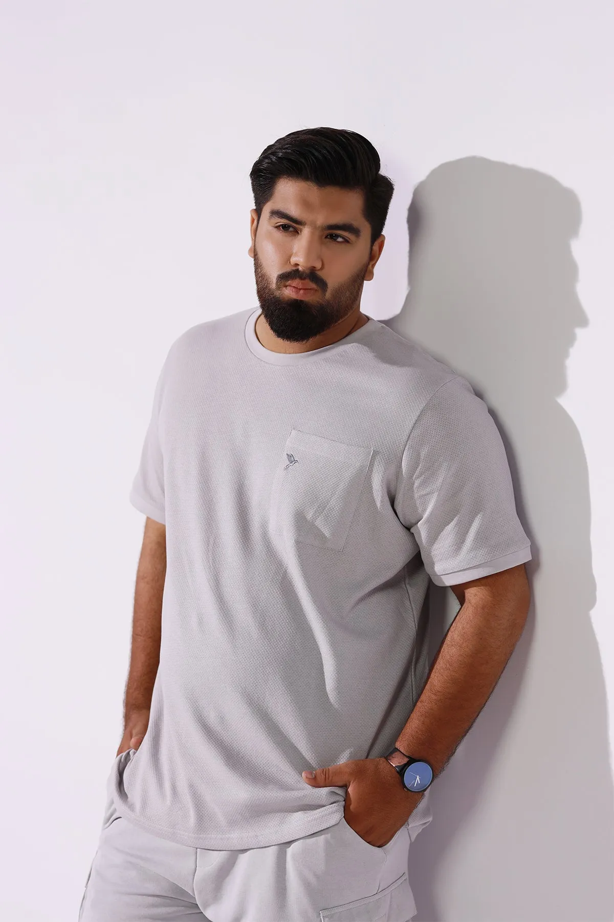 Gray Popcorn Knit Basic T-Shirt (Plus Size) - P22 - MT0136P