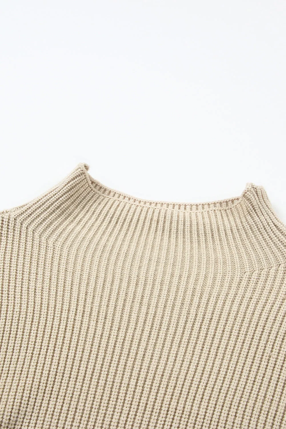 High Neck Drop Shoulder Rib Knit Sweater