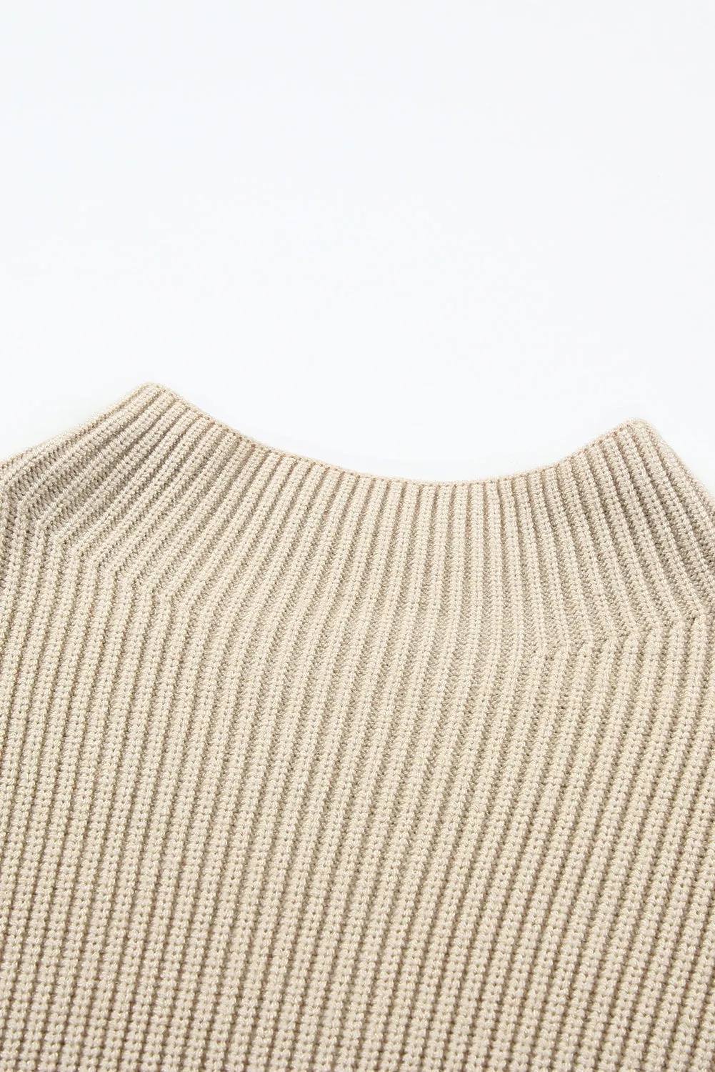 High Neck Drop Shoulder Rib Knit Sweater