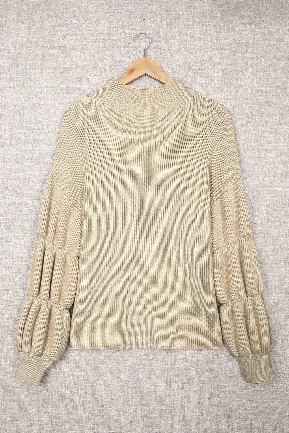 High Neck Drop Shoulder Rib Knit Sweater