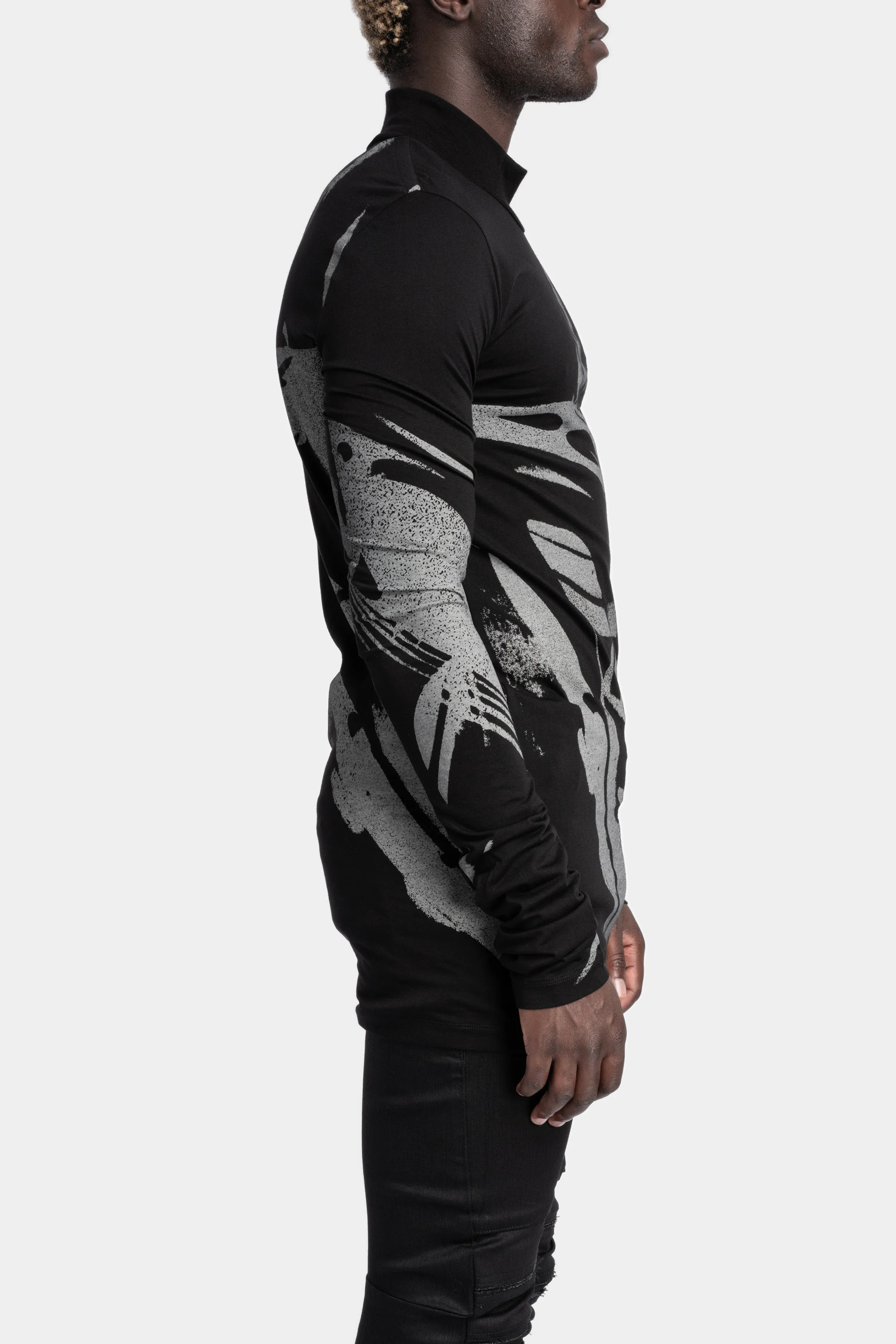 High neck long sleeve tee, Printed