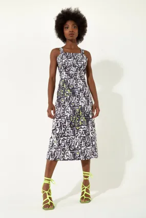 House Of Holland Abstract Print Midi Dress With An Open Crossed Back Detail