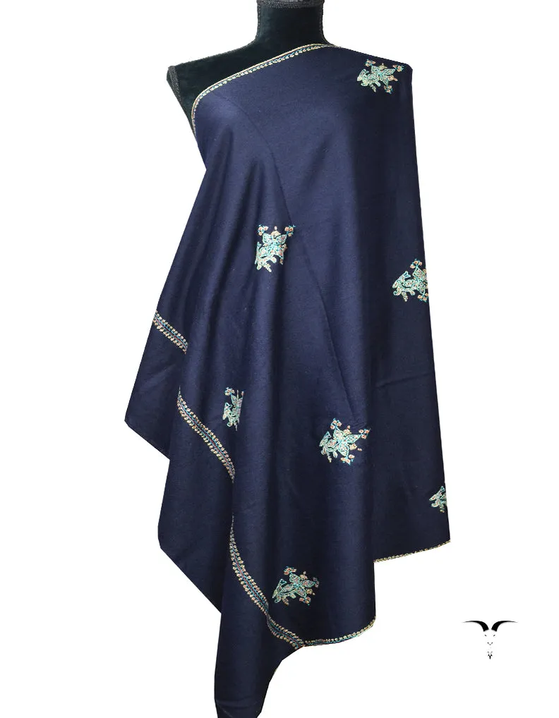 indigo booti embroidery pashmina shawl 8451