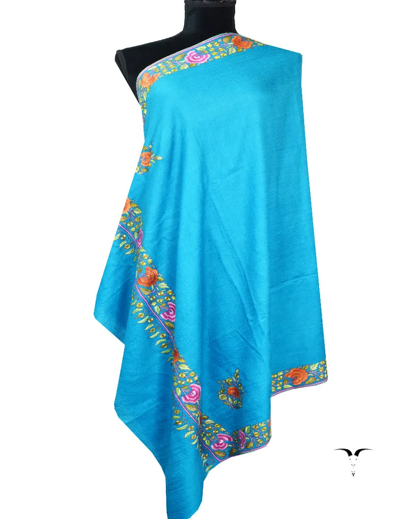 iris blue embroidery pashmina shawl 8581