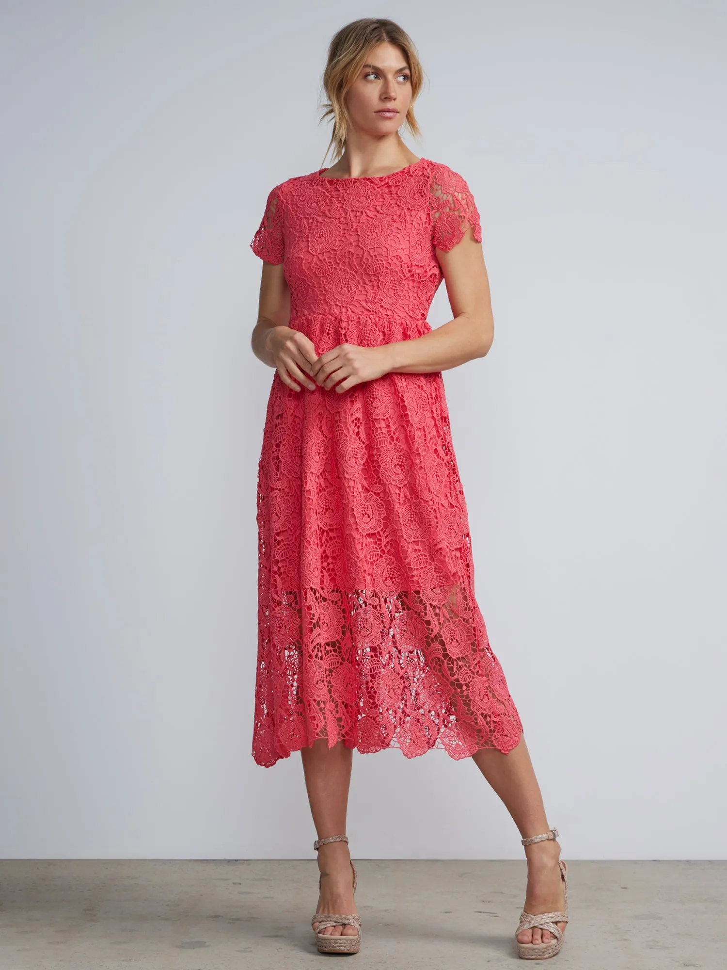 Jewel Neck Flared Lace Dress