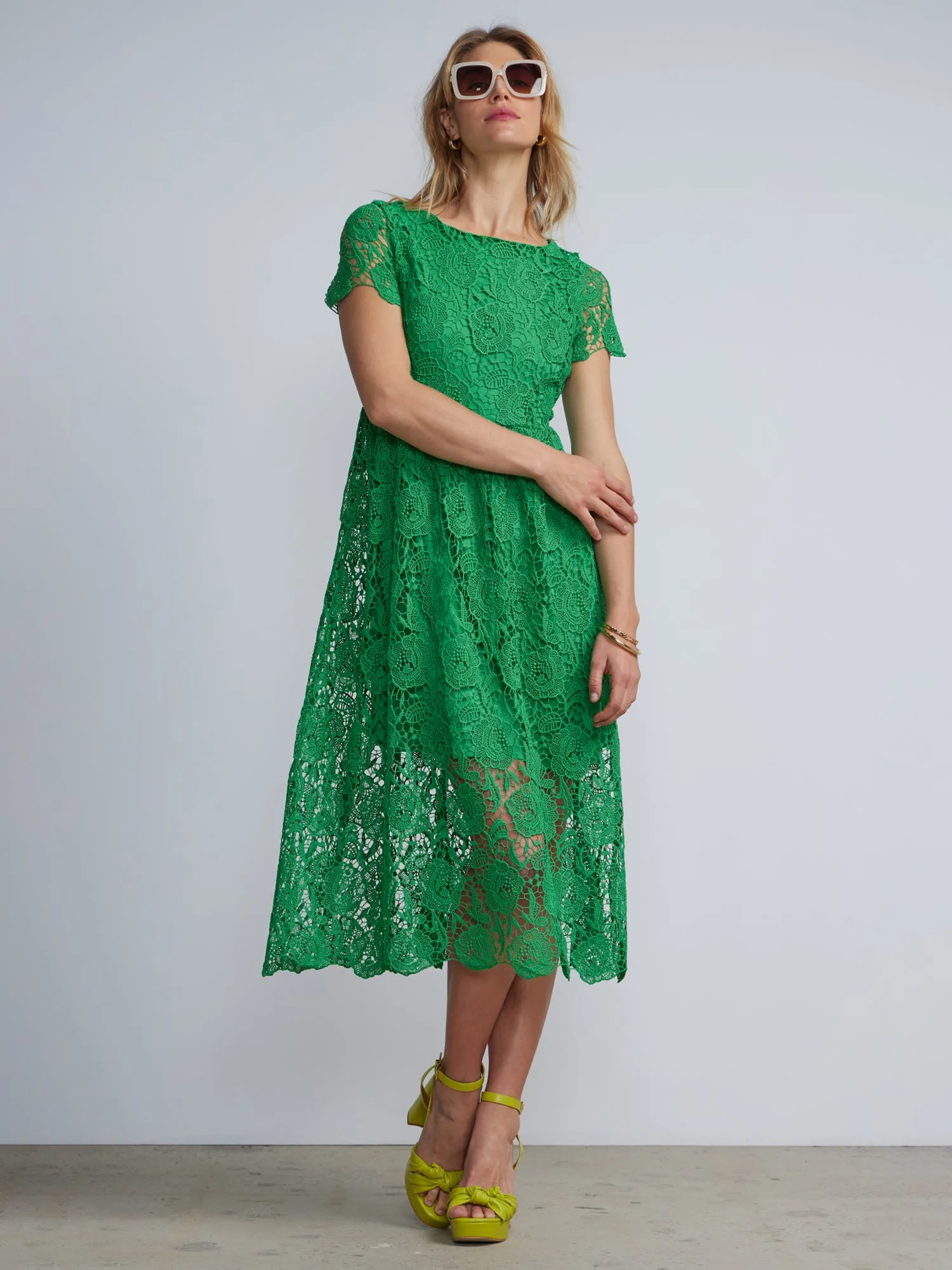 Jewel Neck Flared Lace Dress