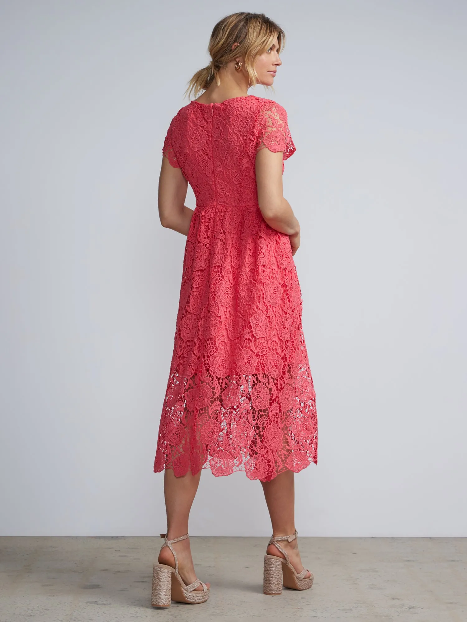 Jewel Neck Flared Lace Dress