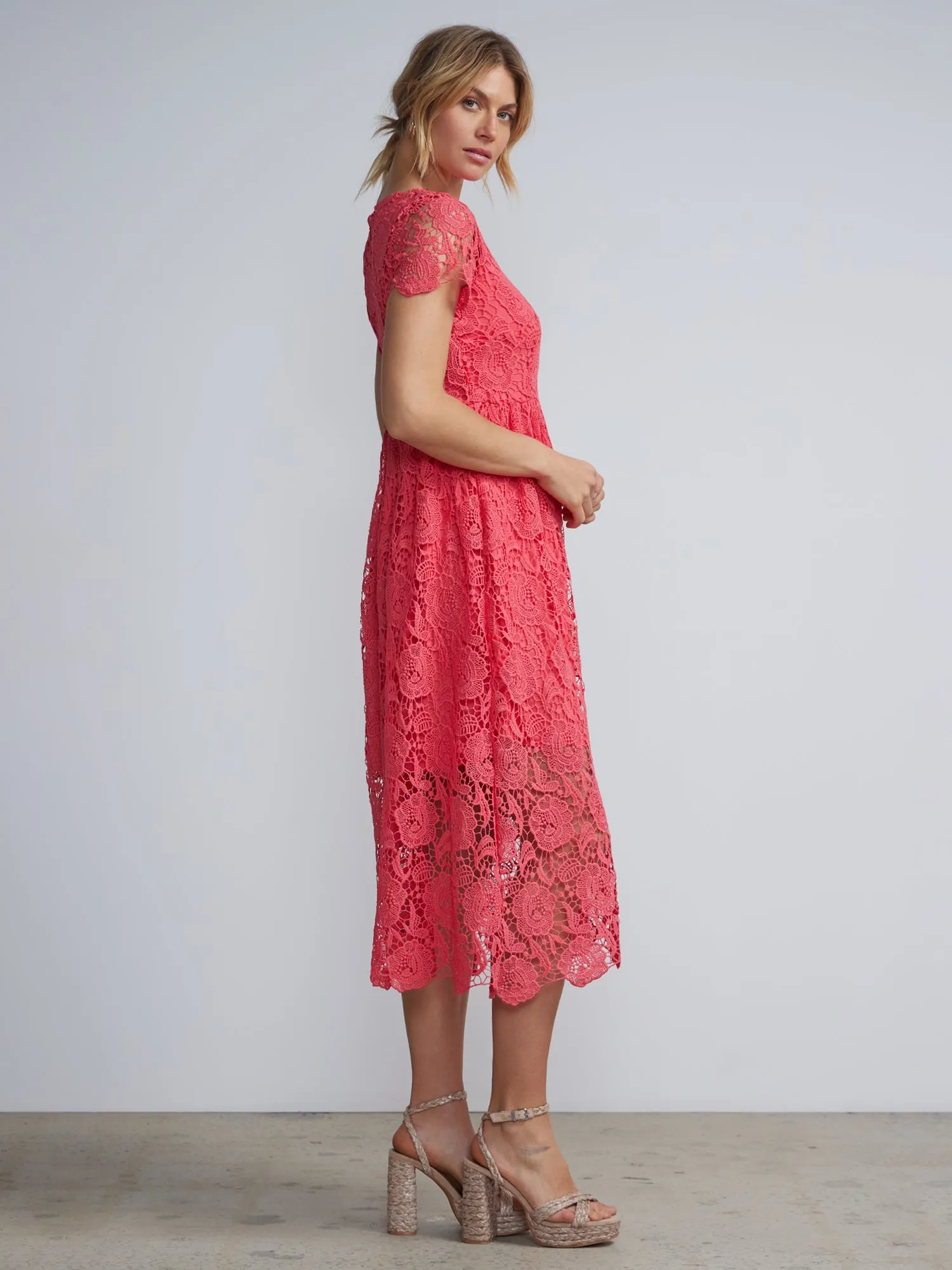 Jewel Neck Flared Lace Dress