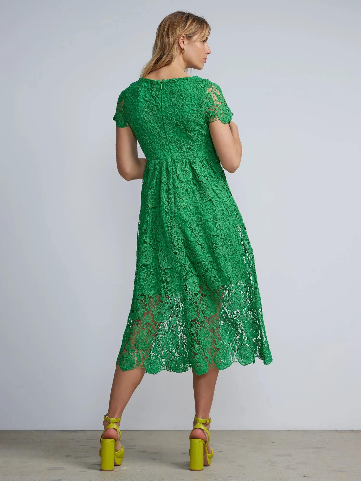 Jewel Neck Flared Lace Dress