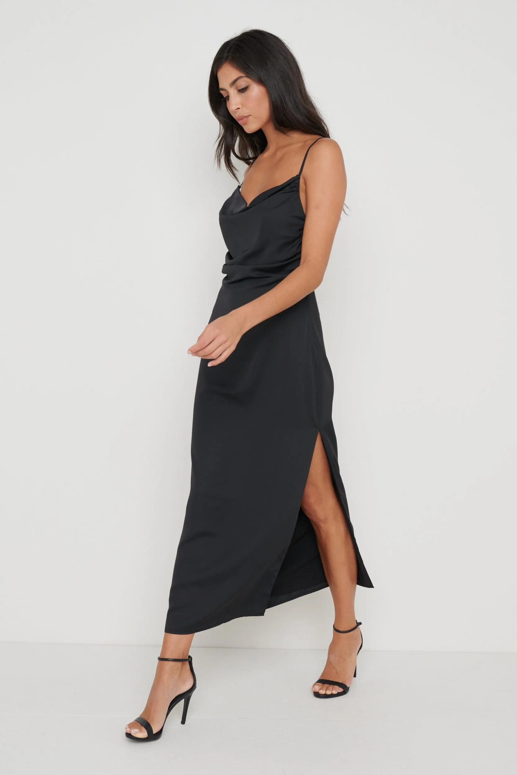 Keisha Ruched Midaxi Dress - Black