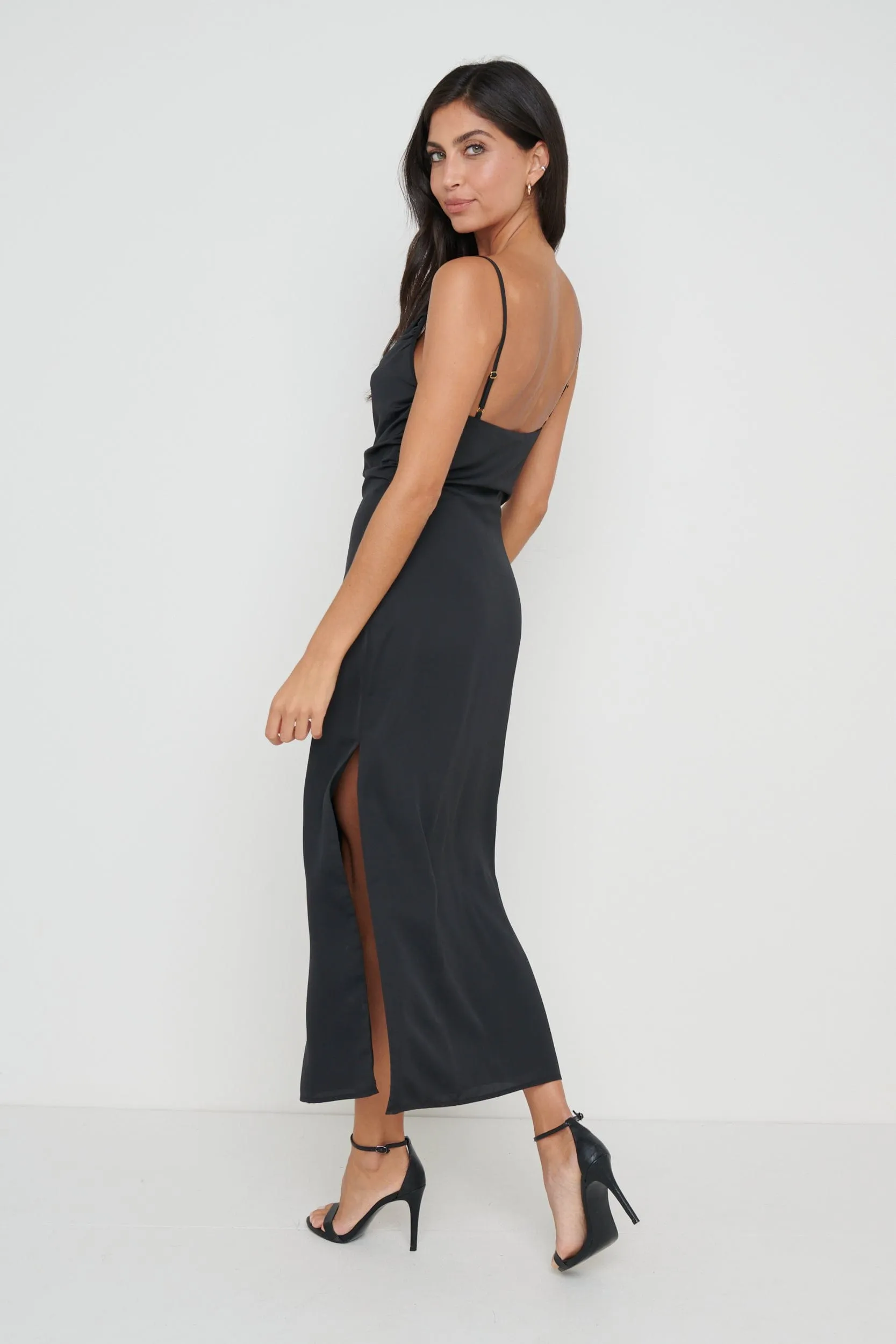 Keisha Ruched Midaxi Dress - Black