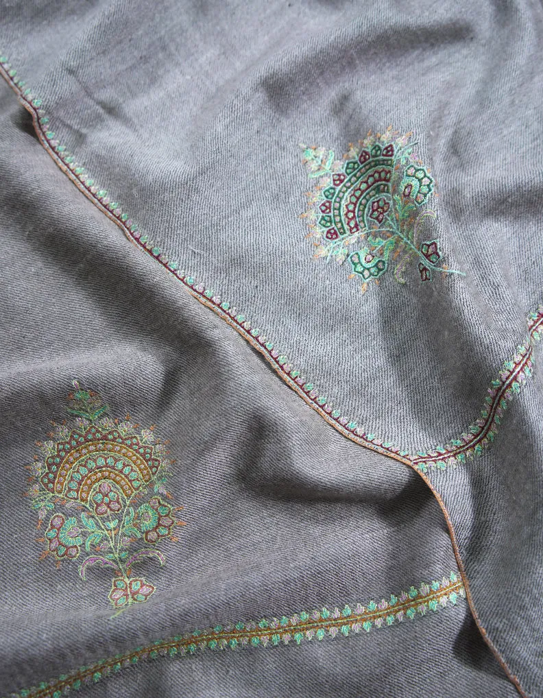 lava and pearl gray reversible embroidery pashmina shawl 8755