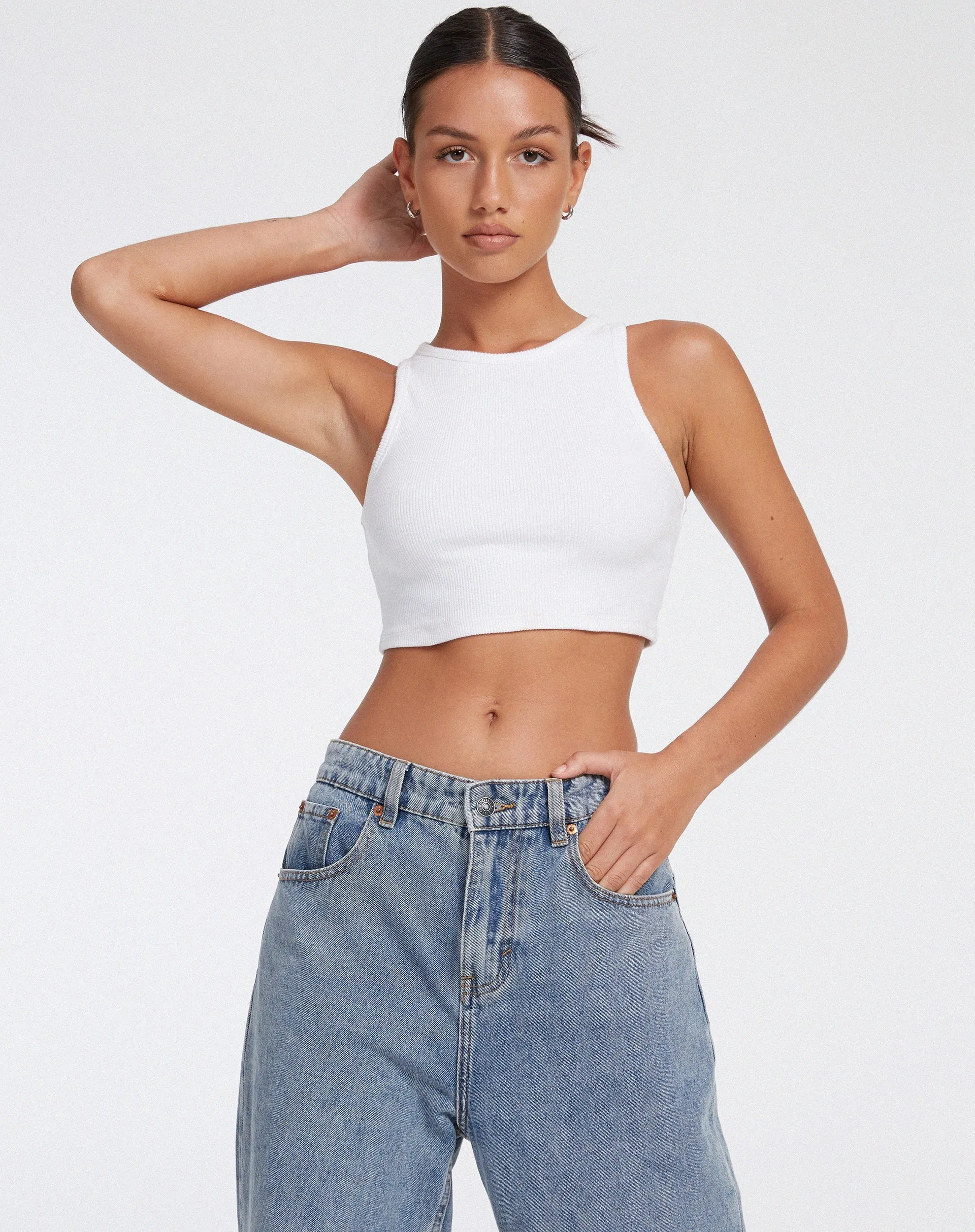 Leah Crop Top in Rib White