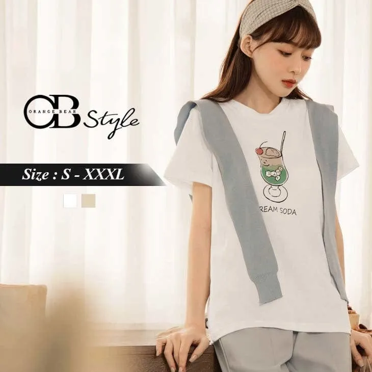 LETTER PRINTED SHORT SLEEVE COTTON ROUND NECK TOPS